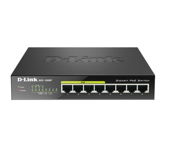 D-Link 友訊 DGS-1008P 8埠(4埠PoE供電)桌上型乙太網路交換器