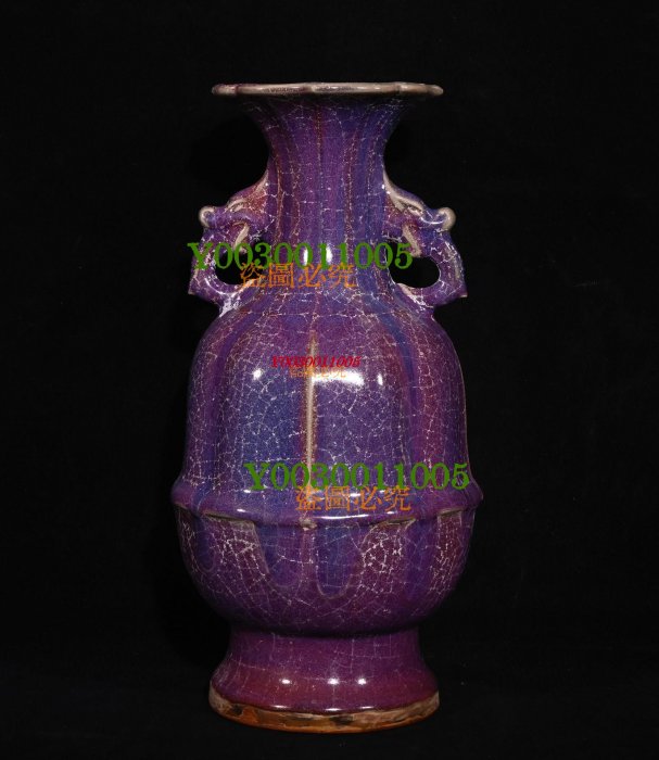 宋鈞窯葵口雙耳瓶，高26.5×13厘米??3001135 瓷器汝窯官窯【華夏