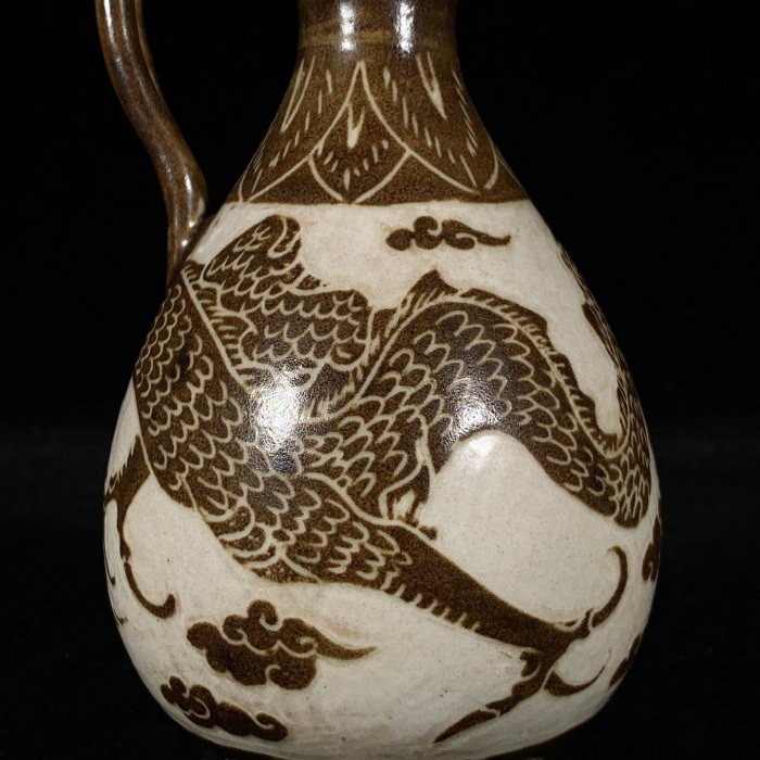 宋定窯褐彩刻龍紋壺，高20直徑10.5cm，2001737 瓷器官窯汝窯【古雲