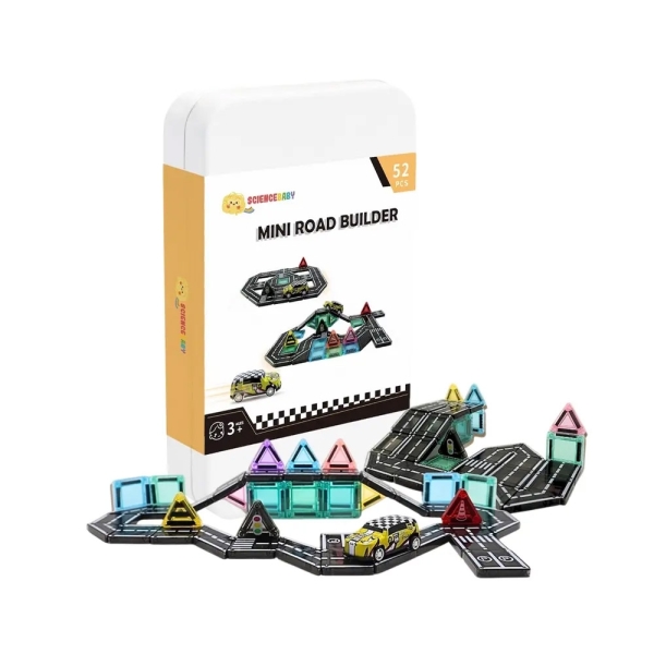ScienceBaby 道路小磁片52PCS附小車 迷你磁力片