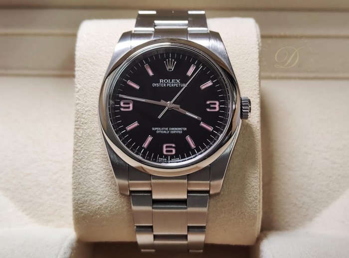 【低調的奢華】勞力士 116000 最夯blackpink配色 錶徑36mm 黑色面盤 粉紅時標 自動上鍊~原廠盒單 2016AD