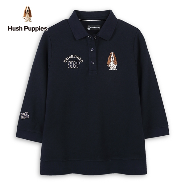 Hush Puppies POLO衫 女裝造型英文繡花刺繡狗七分袖POLO衫