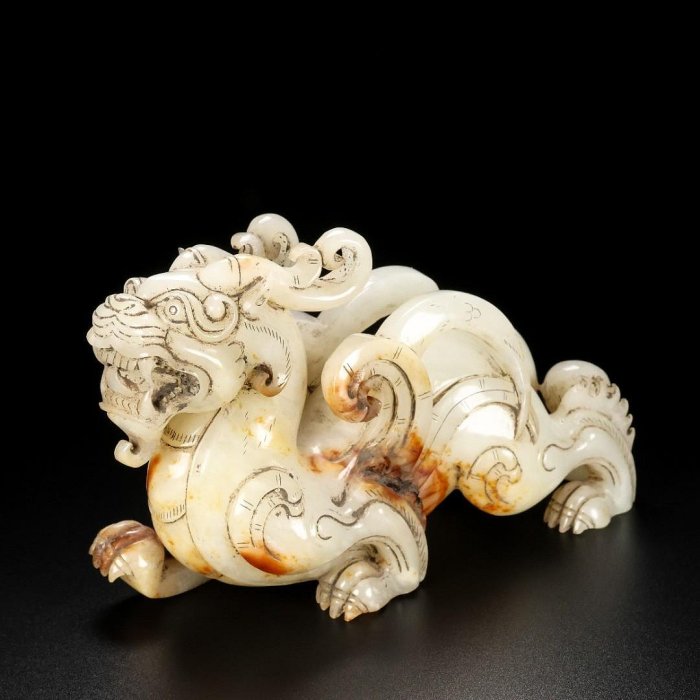 可議價舊藏，和田玉，名稱：玉貔貅擺件，尺寸：長15寬6高10厘米，重量
