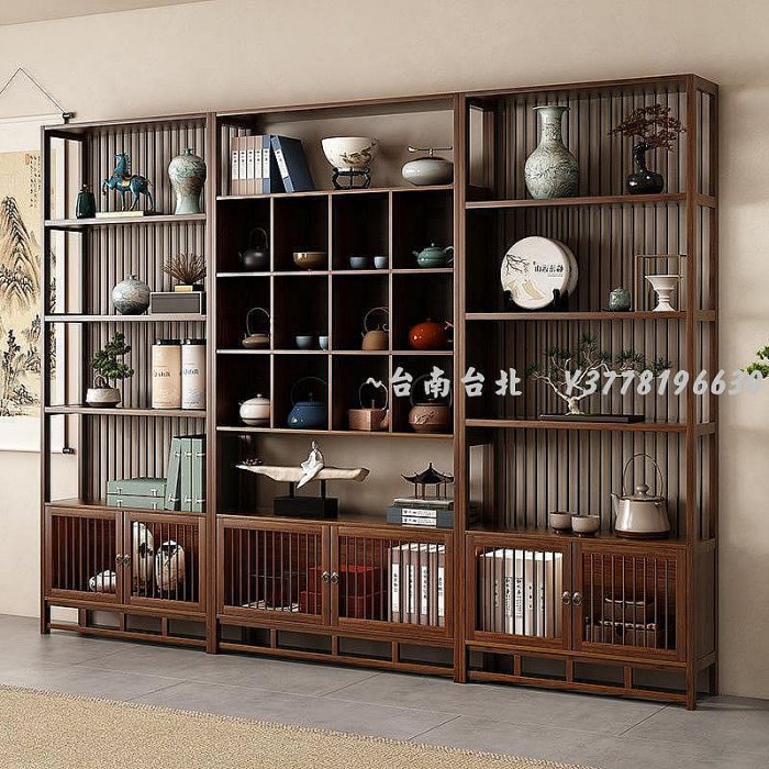 新中式博古架帶燈帶實精選木茶具架辦公室展示柜茶室茶柜茶架工藝品架 