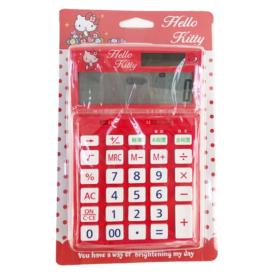 小禮堂 Hello Kitty 12位元計算機 太陽能計算機 商用計算機 (紅 糖果) 4710884-959375