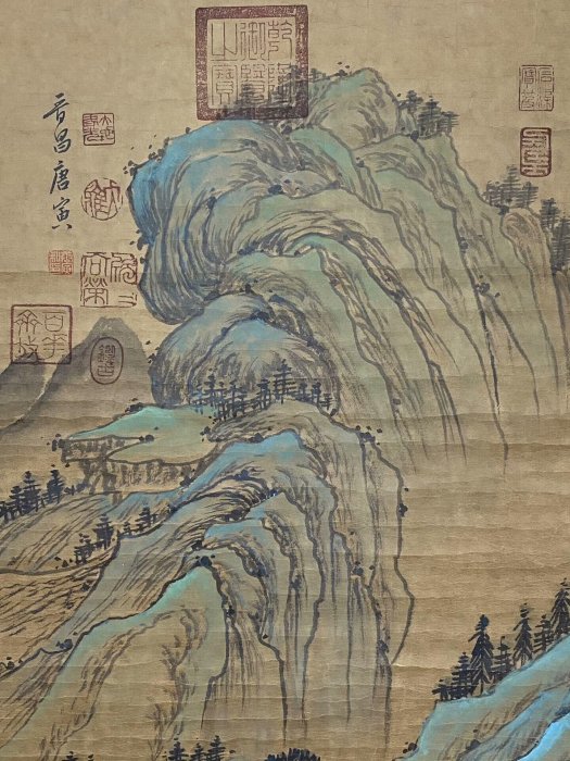 嚴選唐寅山水畫四尺中堂手繪，宣紙精工細作14630hj 實景拍攝裝裱作品