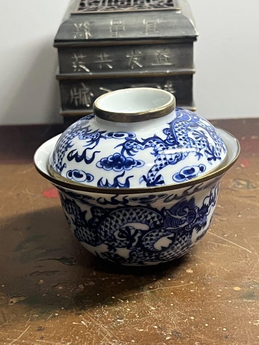 茶道具 青花 山水紋 嘉慶年製 款 蓋置 DT336 嚴選60cc泰國青花龍蓋碗若深珍藏包銅口工夫茶具青花瓷完整器若深底款小