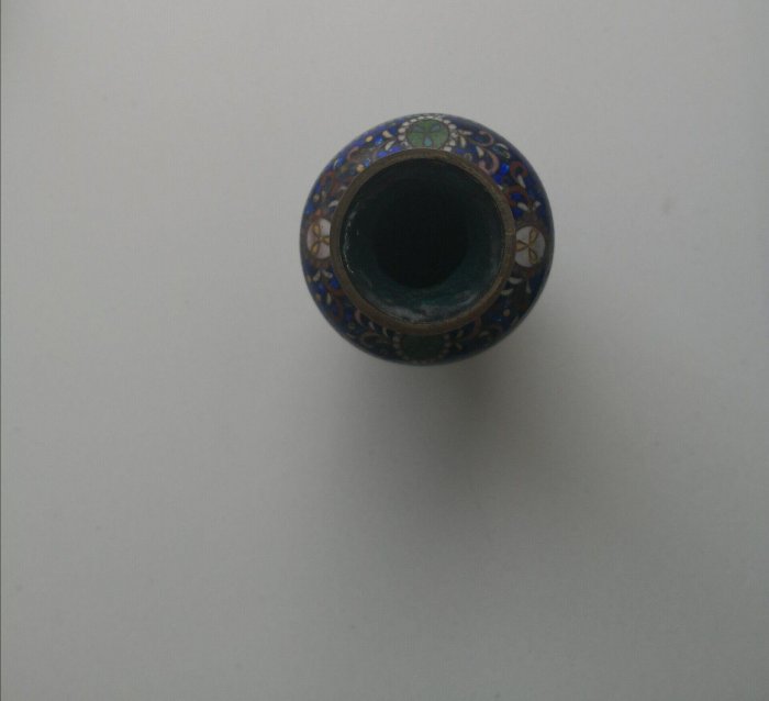 日式古董景泰藍擺件昭和時期七寶燒花瓶掐絲琺瑯藝術品紅綠雙色海外珍藏