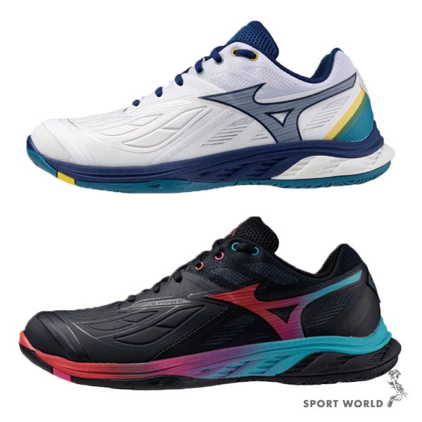 Mizuno 美津濃羽球鞋男鞋3E寬楦WaveFang 2 白藍/黑藍【運動世界
