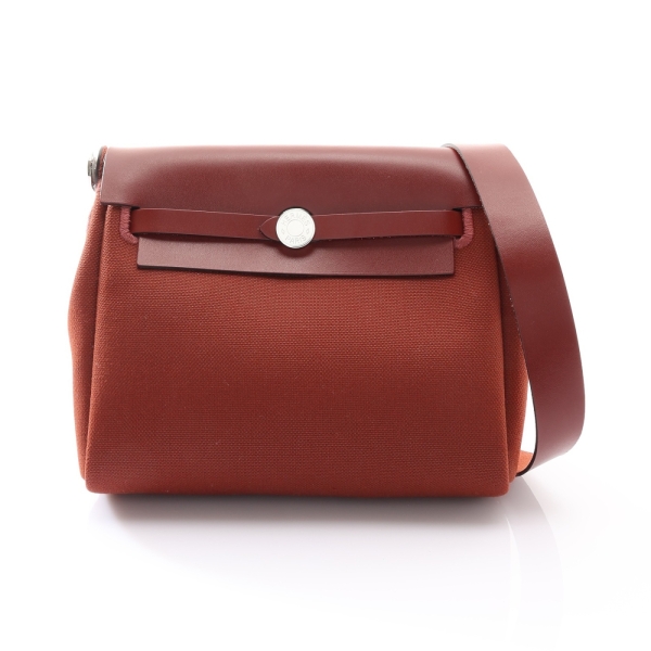 HERMES 愛馬仕 Herbag Zip 20 Mini Hunter牛皮 帆布 酒紅色 G刻 肩背包 【二手名牌BRAND OFF】