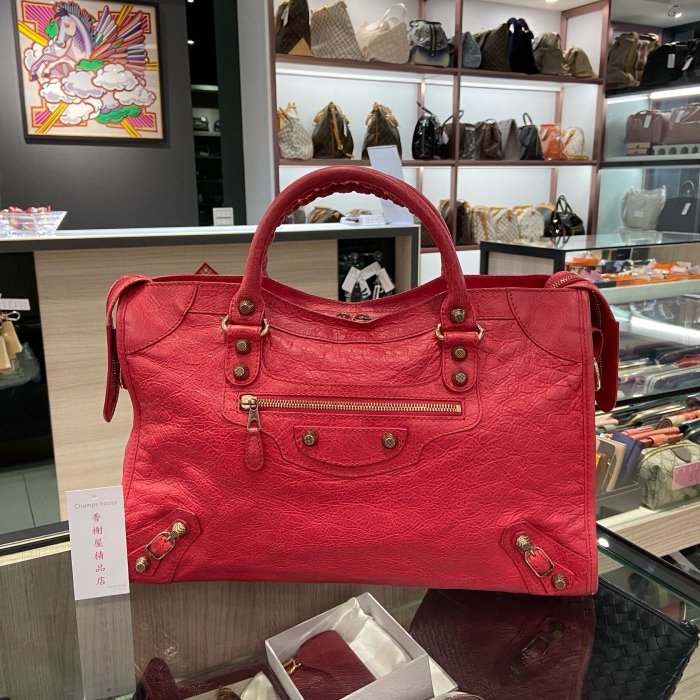 **香榭屋精品店 **巴黎世家 BALENCIAGA CITY 5765 玫紅色玫瑰金釦機車包手提肩揹包(XB6019)