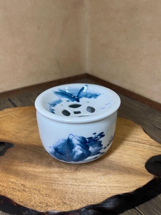 日本進口中古日本精品三川內燒名家平戶松山作青花山水圖茶道具建水香插