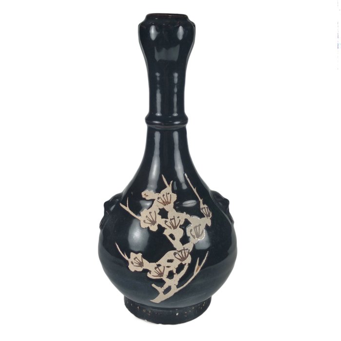 宋吉州窯黒釉彫花蒜頭瓶  景徳鎮 陶磁器 装飾品 工芸品 美術品 置物 宋吉州窯黒釉彫花蒜頭瓶 景徳鎮 陶磁器 装飾品 工芸品 美術品 置物