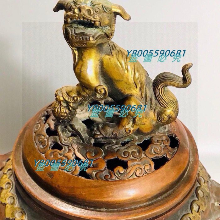 老銅鎏金吉祥獅子香爐尺寸：高:25寬：22cm重量：125Z326728 【景天閣