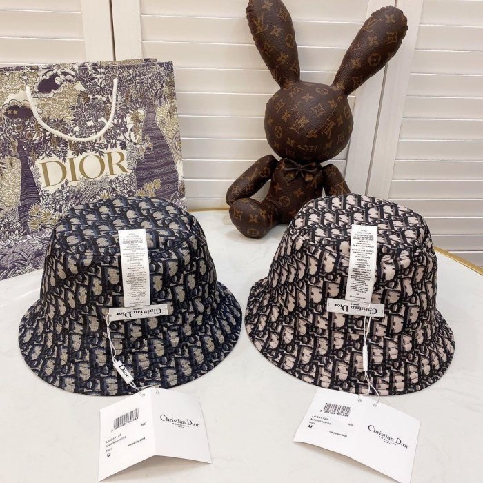 【熱賣精選】DIOR 潮字母新款雙面漁夫帽子老花印花圖案漁夫帽子休閑百搭遮陽帽子