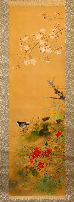 5/14結標帝展名家北上聖牛款絹本春麗自題原供箱PCF0524 -軸畫茶掛書法