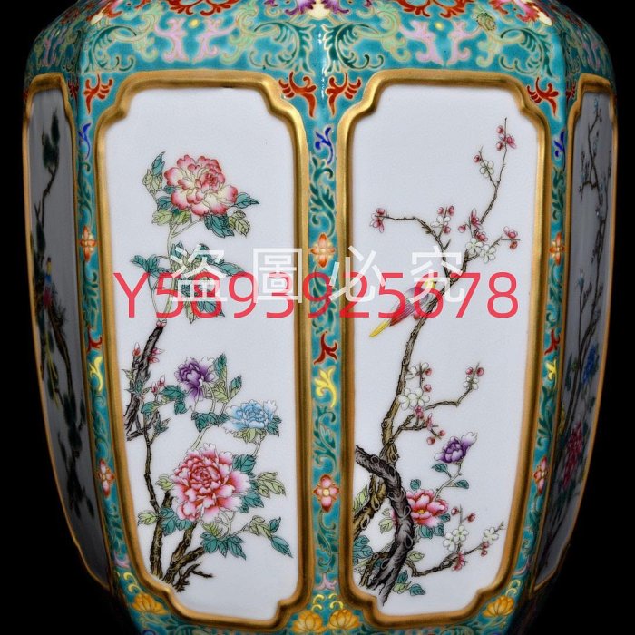 ※中国古美術/琺瑯花鳥紋八角長頸瓶/ (底款:大清乾隆年製) 中国古美術/琺瑯花鳥紋八角長頸瓶/ (底款:大清乾隆年