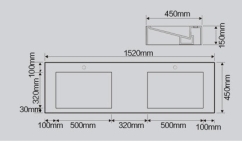 【麗室衛浴】精緻人造石一體成型檯面盆 檯上盆 雙盆 10158 尺寸1520x450x150mm product lightbox image 5