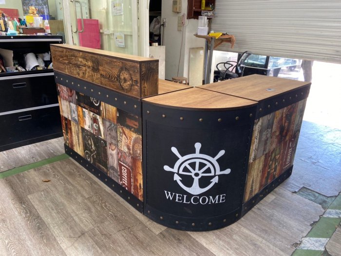 吉田二手傢俱❤全新工業風L型櫃台 收銀櫃檯 吧檯桌 櫃臺 前台櫃 吧檯 接待台 多功能桌 美式 復刻 海賊王