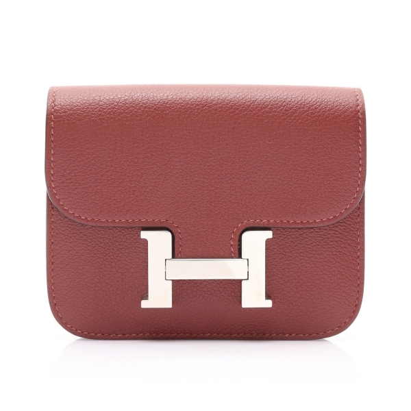 HERMES 愛馬仕 Constance Slim Verso 扣式 短夾 波爾多紅/杜鵑粉 牛皮 銀扣 【二手名牌BRAND OFF】