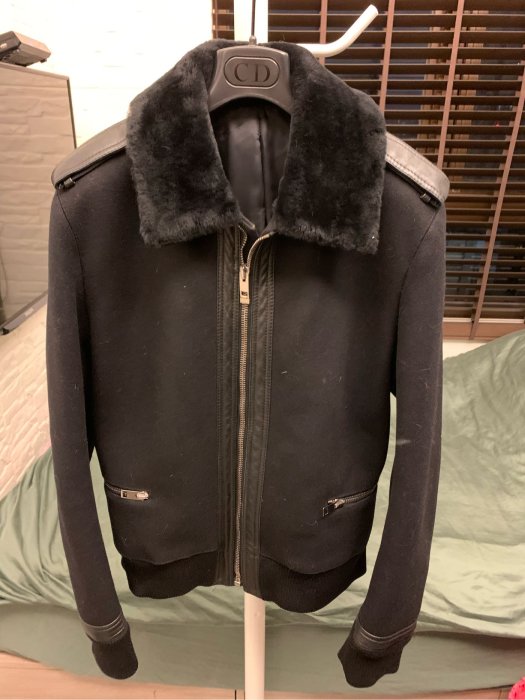 Dior Homme Hedi時期黑呢毛皮領外套