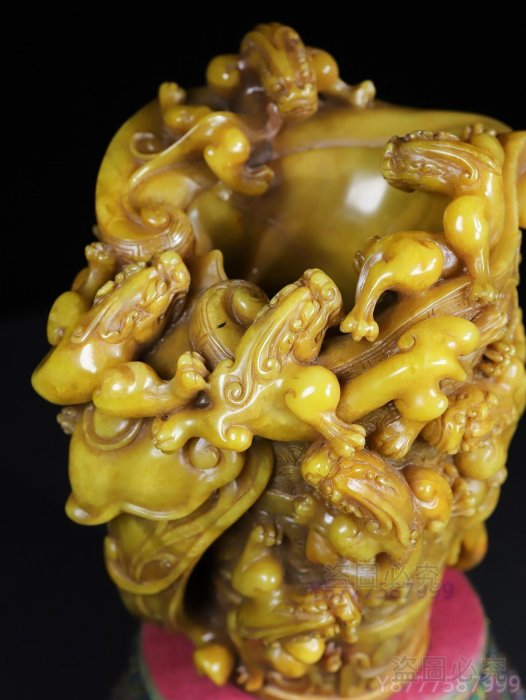 可議價舊藏珍品純手工雕刻壽山石螭虎獸杯擺件《瑞獸紐扣獻瑞》名人雕刻