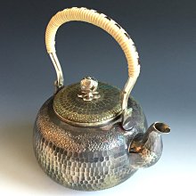 松果坊】日本金工『銀川堂』造燻銀茶具一組共箱未使用品s177b