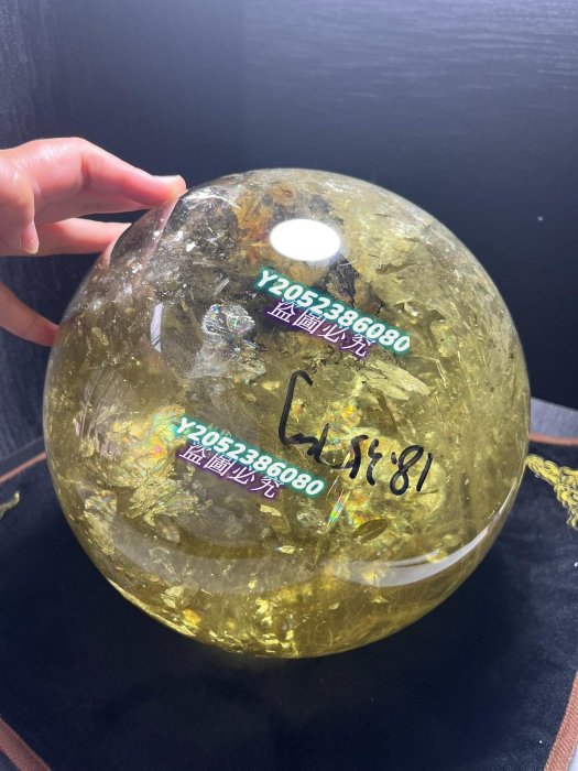 水晶球 24cm天然黃水晶球，彩虹球，球直徑將近24cm,球重18.35kg 水晶擺件文玩