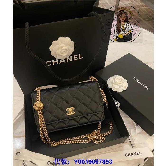 凱莉二手 CHANEL 23S 山茶花 調節扣 黑色 小羊皮 Woc 雙鍊 斜背包 AP3297 現貨