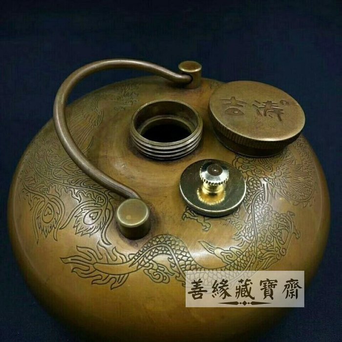 民國龍鳳純銅暖手壺加厚黃銅湯婆子復古懷爐熱水壺冬天暖手寶男女適用
