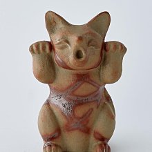 備前貓置物両手招財貓時代物昭和レトロ陶器備前焼陶印作家物縁起物置物