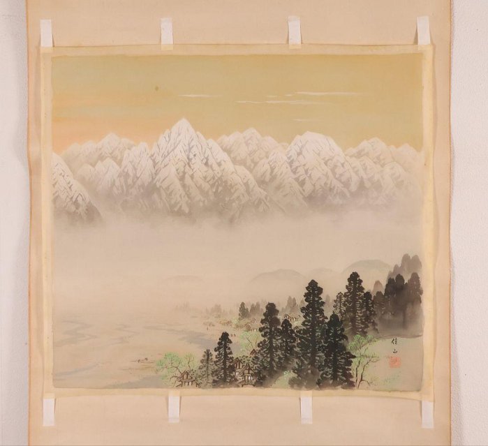 【模写】日本画 まくり2点まとめ 在銘 佳山 雪山 風景 絹本 掛軸 CM425 風景掛軸日本畫絹本雪山未裝裱| Yahoo拍賣