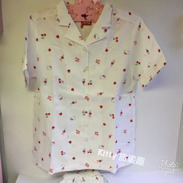 [Kitty 旅遊趣] Hello Kitty 睡衣褲組 凱蒂貓 開襟短袖睡衣及長褲 成套睡衣組