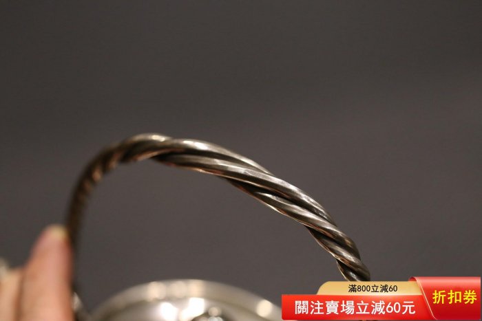 二手】日本銀壺款識久芳堂純銀容量500毫升重363克麻花把手別致精巧，壺