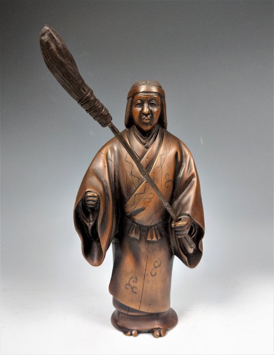 日本古美術/春宗造純銅美件高砂夫婦翁，婆置物，金工細造，原共箱