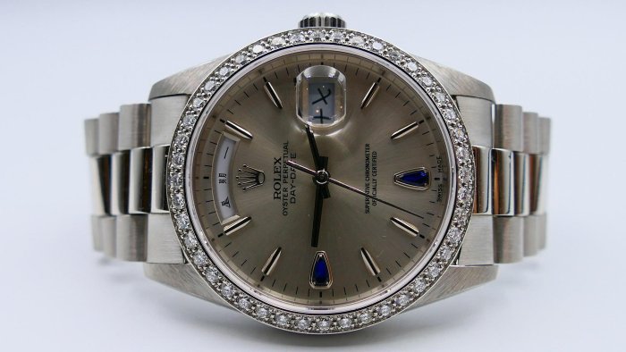 【美好時光】收藏近新品盒單全!勞力士ROLEX頂級鉑金款18346搭配罕見藍寶石淚滴鑽!( 18239 118239參考)