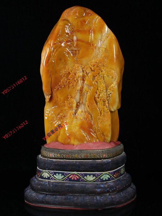 中国　篆刻　玉石田黄石彫刻　山水人物刻　印材　置物　V　7810 可議價重器收藏！ 篆刻家【玉璇】，壽山石田黃石雕刻浮雕山水人物擺件