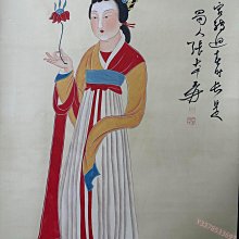AJ232【張大千】仕女圖四尺中堂畫貼雙信札純手繪作品裝裱尺寸【東方