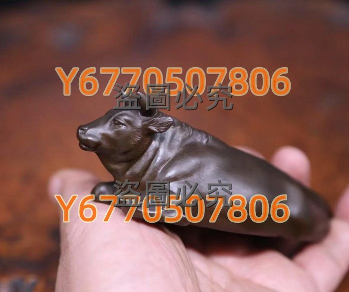 明治時代金工名家山本純民作《唐銅制臥牛銅像席鎮文鎮》 日本回流古董