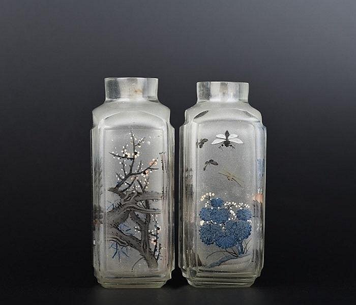 晚清民畫大家閆玉田山水花鳥內畫鼻煙壺方瓶高9.2CM 567瓷景德鎮制陶瓷