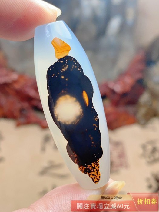 天然佛像象形瑪瑙天珠尺寸49*18 關聯蒙天珠九眼石頁巖錢幣石阿拉善眼睛