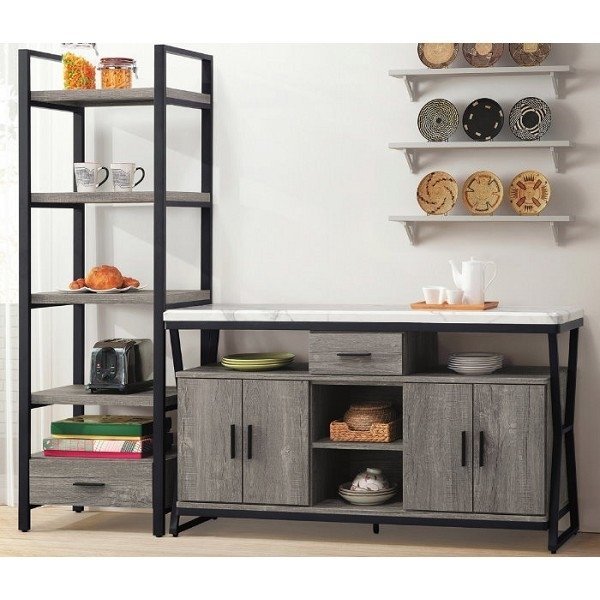 【DH】貨號E863-3名稱 《施勝發》工業風灰橡7尺L型餐櫃(圖一)2尺展示櫃+5尺餐櫃.臺灣製.可拆賣主要地區免運費