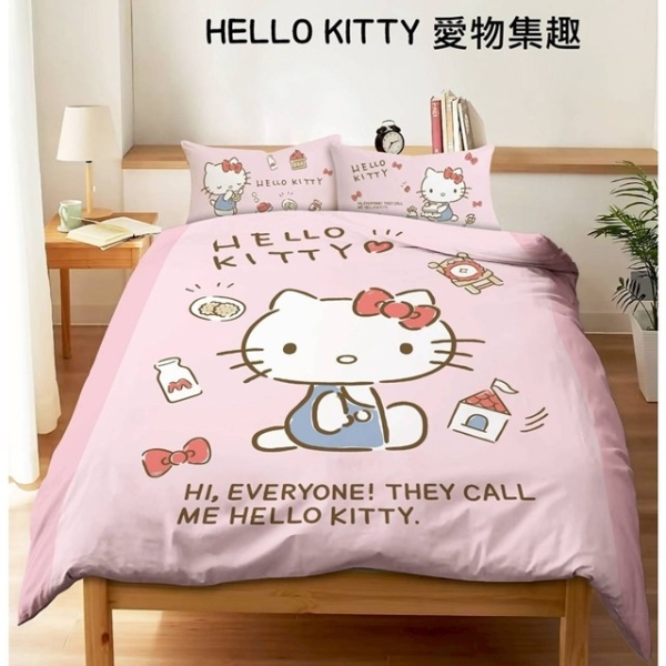 小禮堂 Sanrio 三麗鷗 Hello Kitty 雙人床包組 5x6.2尺 (愛物集趣)