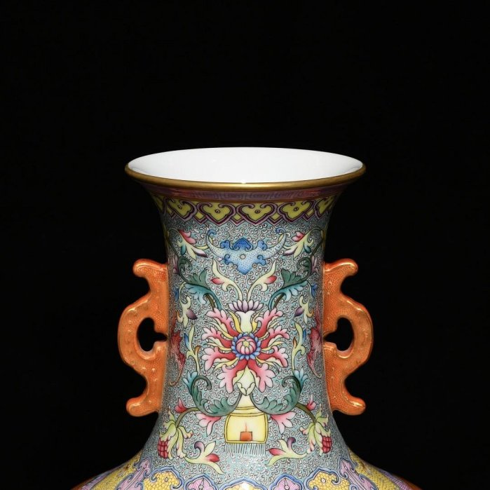 可議價清乾隆粉彩描金花鳥紋雙耳瓶，高30.5cm直徑18cm，編號5041689
