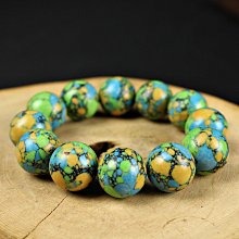 桑園の】早期老件17.8mm 綠松石大顆唐三彩色彩斑斕圓珠手串(委託品) D