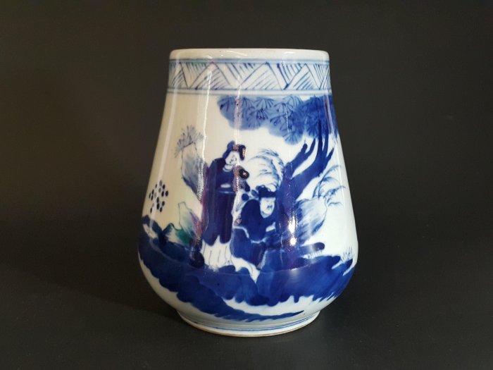 清代 青花風景花瓶 康熙年製款 花器 香道具 茶道具 大清康熙年制青花皿 花押款 清康熙青花竹林七贤纹