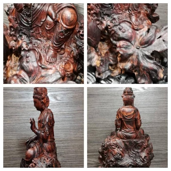 多藝多]海南黃花梨古降香千年高密紫紅油梨樹頭根料觀自在菩薩