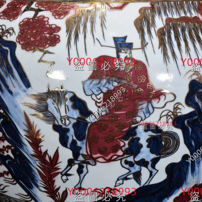元青花釉里紅成吉思汗款鬼谷子紋描金蓋罐57*39m 舊藏古董古玩【豫園