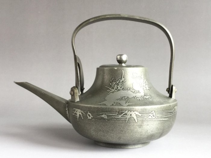 松果坊】日本金工『錫福製』松竹梅提樑錫壺錫銚子錫酒器容量500cc