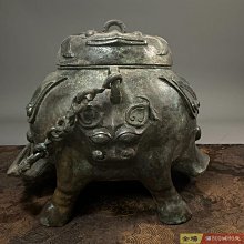古董，藏友旧藏寄売，青銅製，「商獸面紋提梁器」祭祀品，附葬品，文房置物，賞物。 可議價商周青銅器獸頭提梁卣純銅材質份量很足器型獨特紋飾精美包漿自然